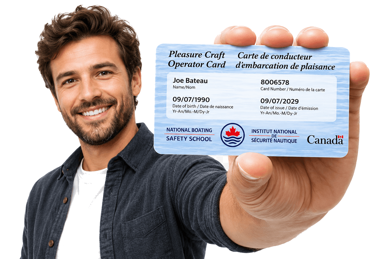 Boater with safety card
