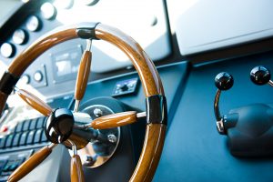 The steering mechanism of a boat